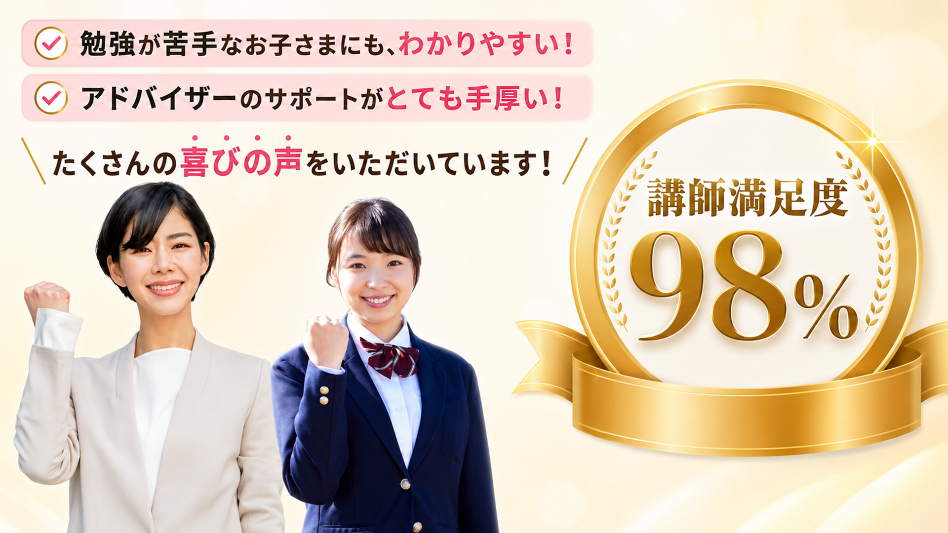 たくさんの喜びの声をいただいています!講師満足度98%
